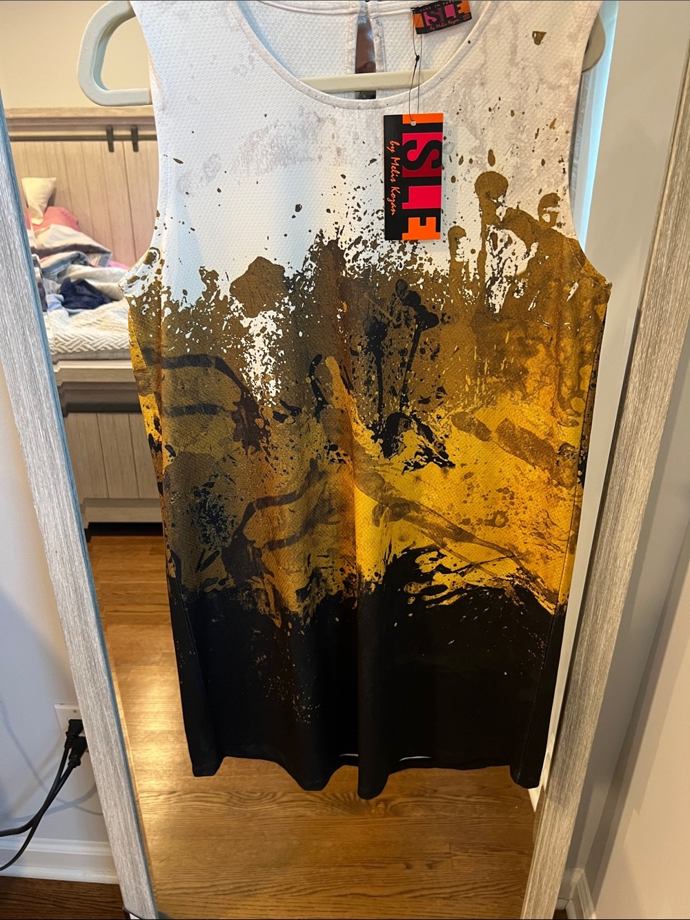 Gold & Black Paint-Splash Midi Skirt